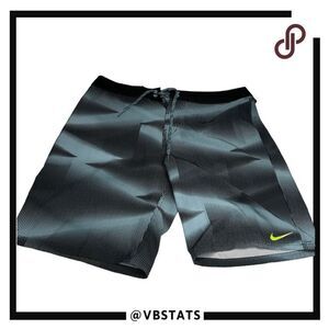Nike Men's Drawstring Geometric Vapor Stretch Board Shorts Black‎ Blue Size 36